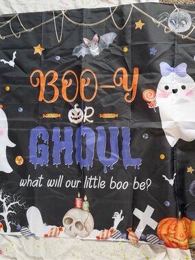 71”x43” SHEIN Black Purple Orange Halloween "Boo-y or Ghoul" Backdrop